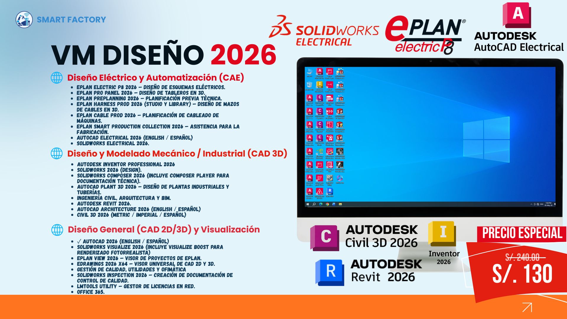 VM DISEÑO 2026 - EPLAN / SOLIDWORKS / AUTOCAD / INVENTOR / CIVIL 3D / REVIT